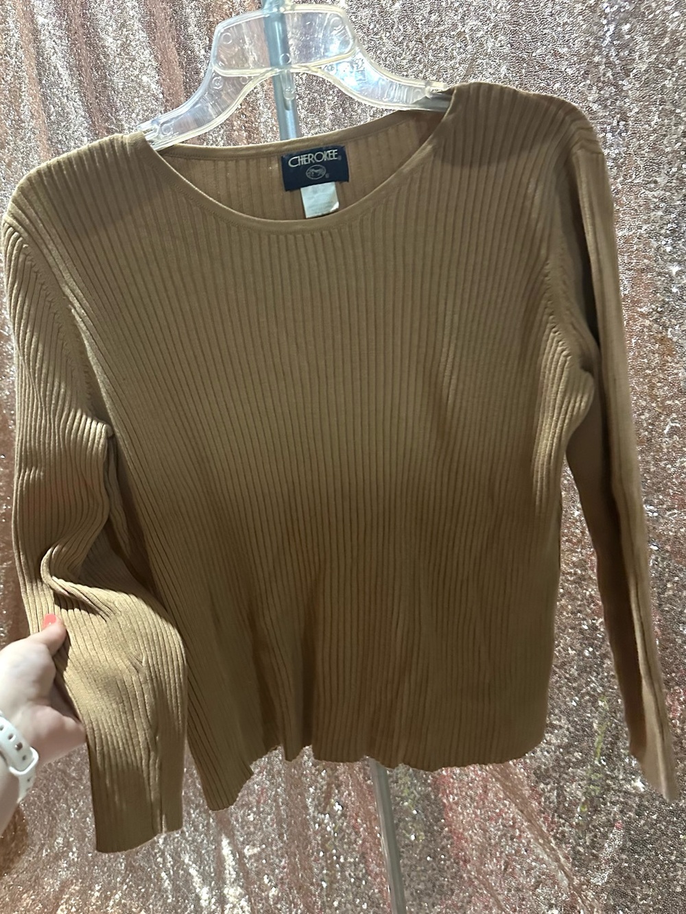 Vintage Y2K Cherokee Ribbed Long-Sleeve Top in Tan Brown